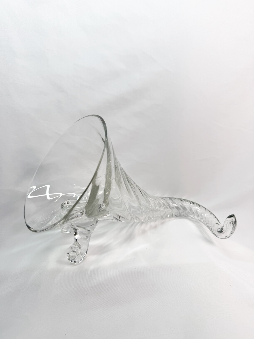Vintage Tiffin Clear Art Glass Cornucopia
